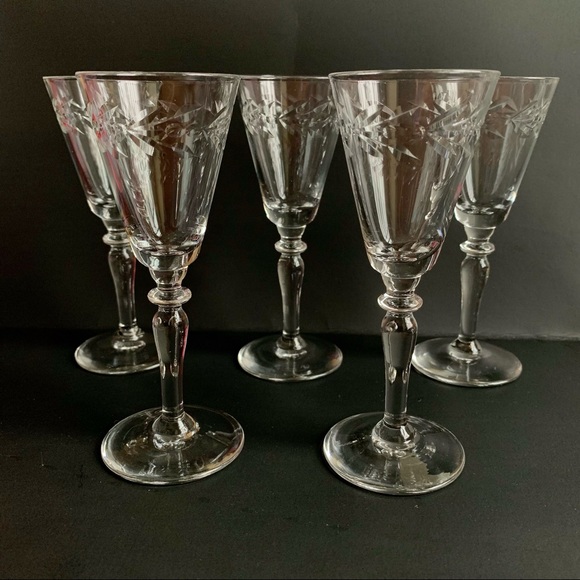 Rock Sharpe etched Leaves & Berries Etched Crystal Cordial Liquor glassses - Picture 1 of 16